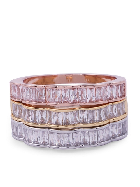 

shaze Set Of 3 White CZ-Studded Ring