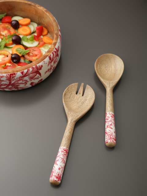 

Amoliconcepts Mango Wood Salad Servers with Enamelling, Red