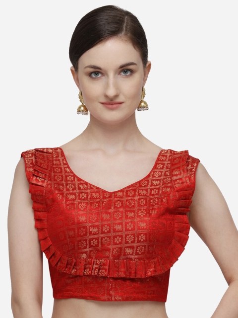 

Fab Dadu Women Red & Gold-Coloured Jacquard Woven Design Saree Blouse