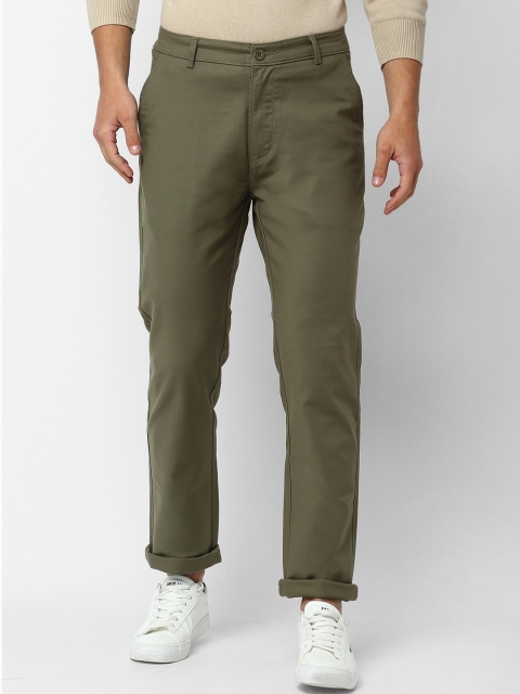 

Rodamo Men Olive Green Slim Fit Solid Regular Trousers