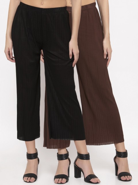 

KLOTTHE Women Pack Of 2 Black & Brown Solid Wide Leg Palazzos