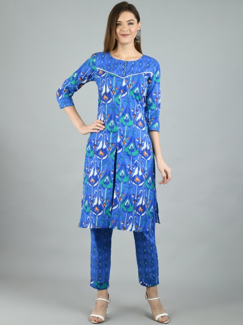

Myshka Women Blue Printed Kurta with Trousers