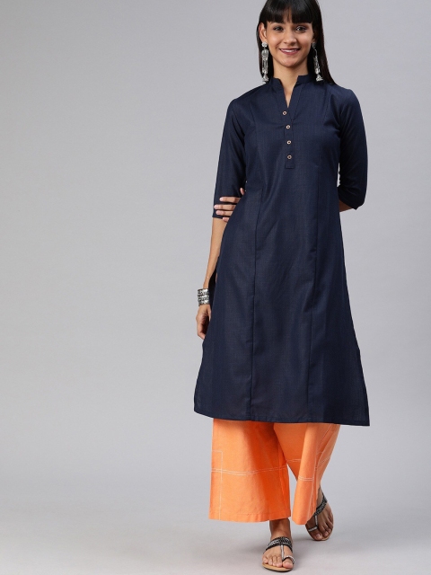 

ETIQUETTE Women Navy Blue Solid A-Line Kurta