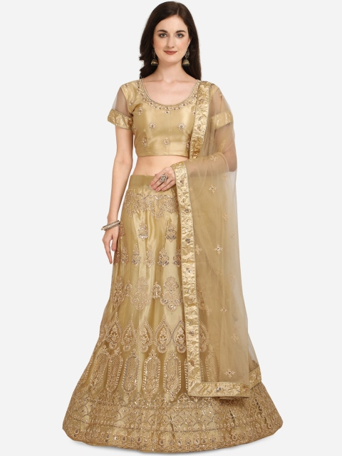 

Netram Beige & Gold-Toned Embroidered Unstitched Lehenga & Blouse with Dupatta