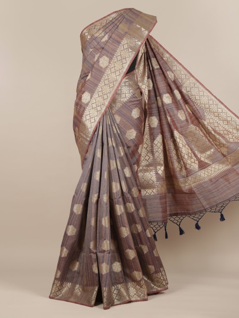 

Pothys Brown Jute Silk Woven Design Khadi Saree
