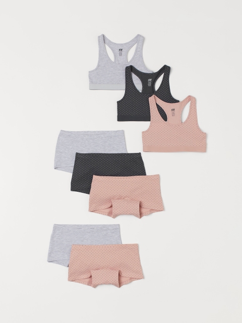 

H&M Girls Grey & Pink Printed 7-pack Tops and Boxer Briefs