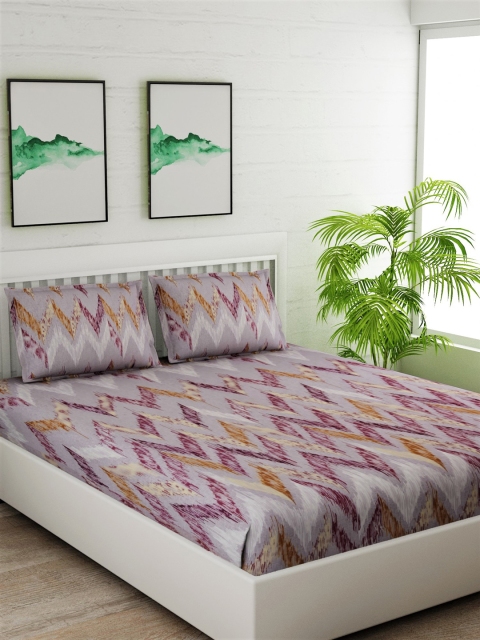 

Salona Bichona Grey & Orange Abstract 144 TC Cotton 1 King Bedsheet with 2 Pillow Covers