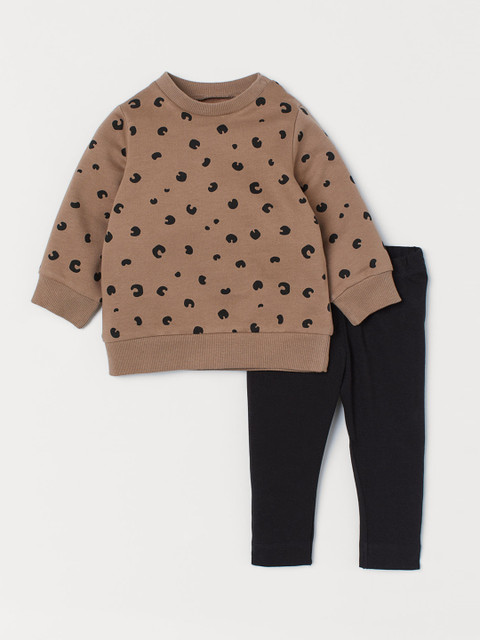 

H&M Unisex Kids 2-piece Beige & Black Cotton Sustainable Clothing Set