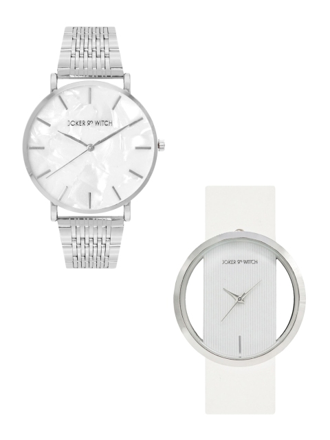 

JOKER & WITCH Unisex White & Silver-Toned Bob & Linda Couple Watch Gift Set JWCW156