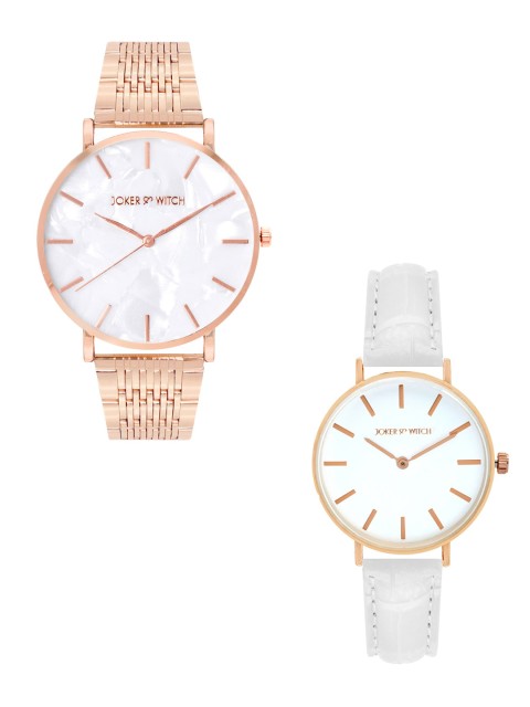 

JOKER & WITCH Unisex White & Rose Gold-Toned Roseanne & Dan Couple Watch Gift Set JWCW154