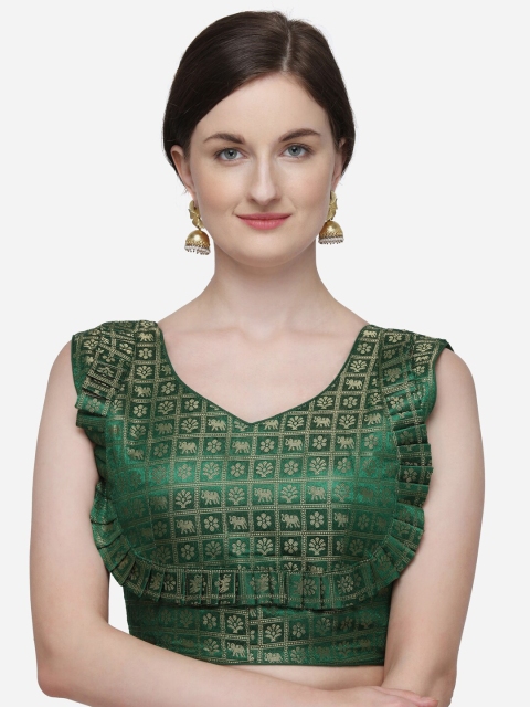 

Fab Dadu Women Green & Gold-Coloured Woven Design Jacquard Readymade Saree Blouse