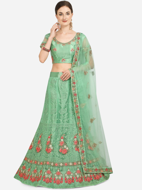 

Netram Lime Green & Pink Embroidered Unstitched Lehenga & Blouse with Dupatta