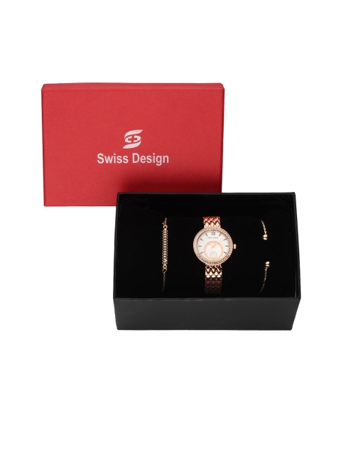 

Swiss Design Women Rose Gold-Toned & White Watch & Jewellery Gift Set SDWGift Set-93