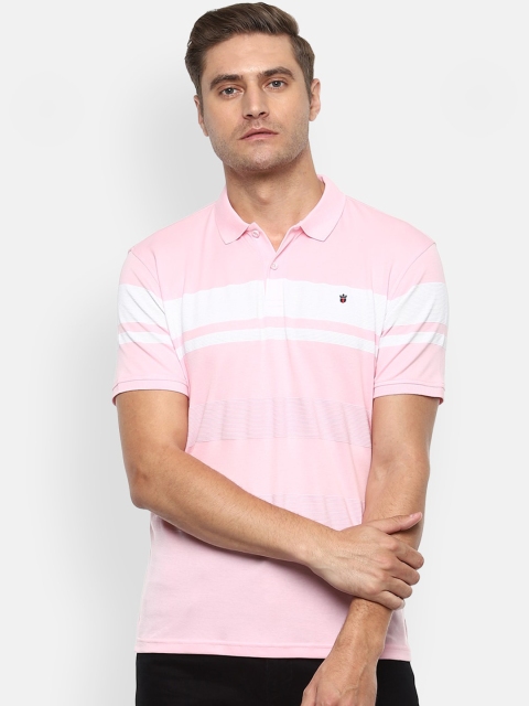 

Louis Philippe Sport Men Pink Striped Polo Collar Cotton Pure Cotton T-shirt