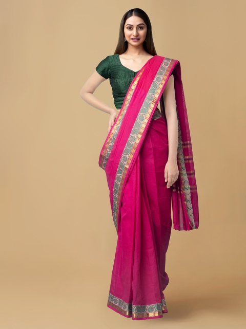 

Unnati Silks Pink Pure Cotton Solid Venkatgiri Handloom Saree