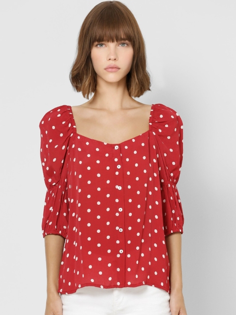 

ONLY Women Red Printed Puff Sleeves Shirt Style Top