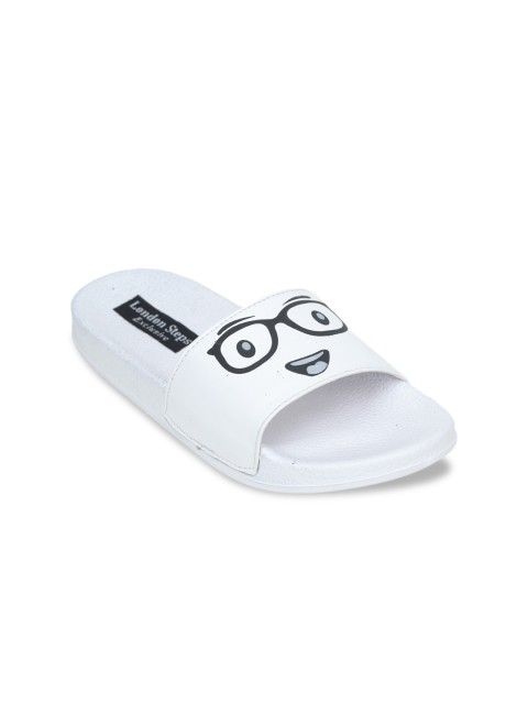 

LONDON STEPS Women White & Black Printed Sliders