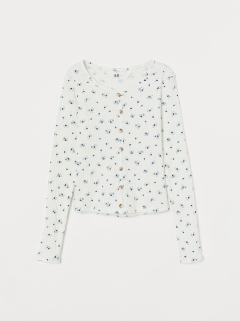 

H&M Girls White Buttoned jersey top