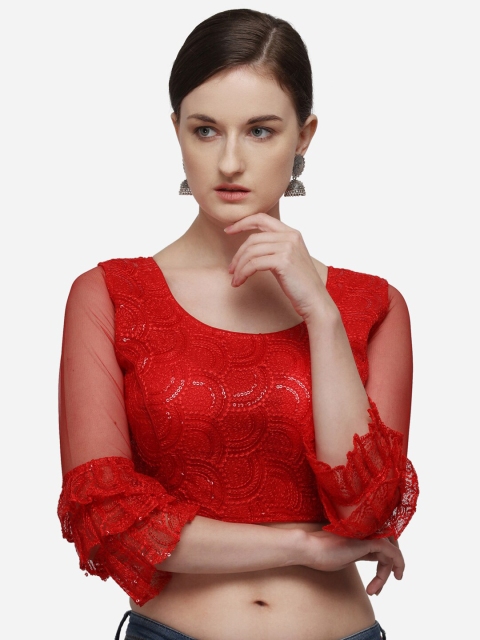 

Fab Dadu Women Red Embellished Padded Readymade Saree Blouse