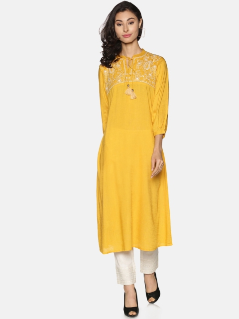 

Saffron Threads Women Yellow Embroidered A-line Kurta