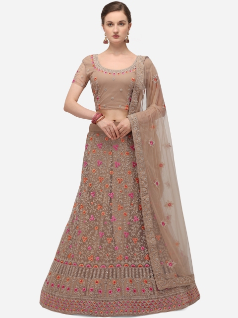 

Netram Beige & Pink Embroidered Unstitched Lehenga & Blouse with Dupatta