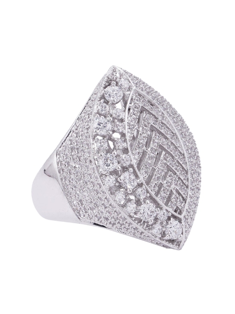 

shaze Silver-Plated White CZ-Studded Shaped Finger Ring