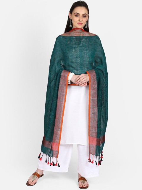 

THE WEAVE TRAVELLER Green Woven Design Dupatta