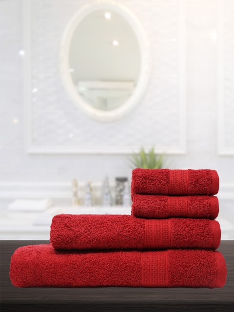 

Trident Set Of 4 Red Solid 425 GSM Celebrations Antimicrobial Towels