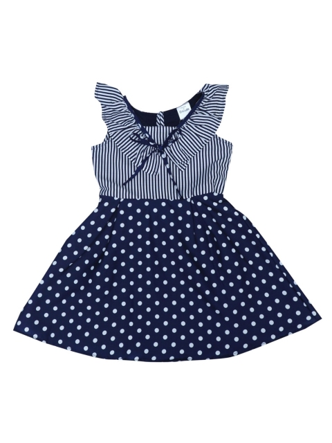 

Doodle Girls Navy Blue & White Printed Ruffle Fit and Flare Dress