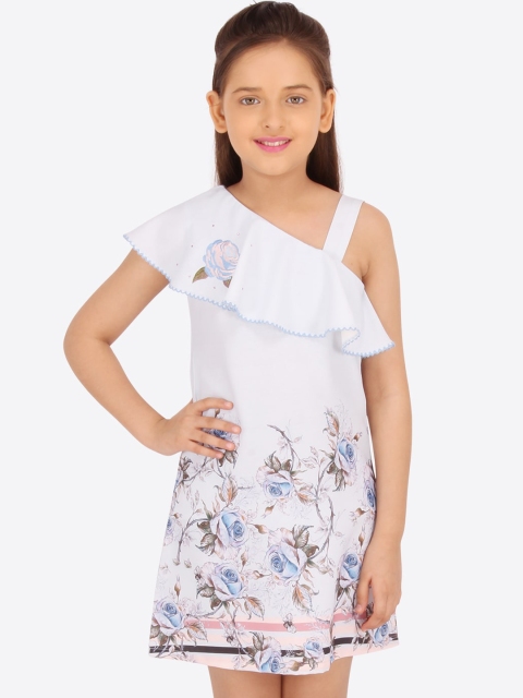 

CUTECUMBER Girls White Floral Printed A-Line Dress