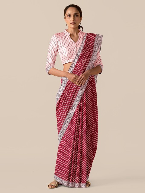 

Taneira Red Pure Cotton Printed Bagh Saree