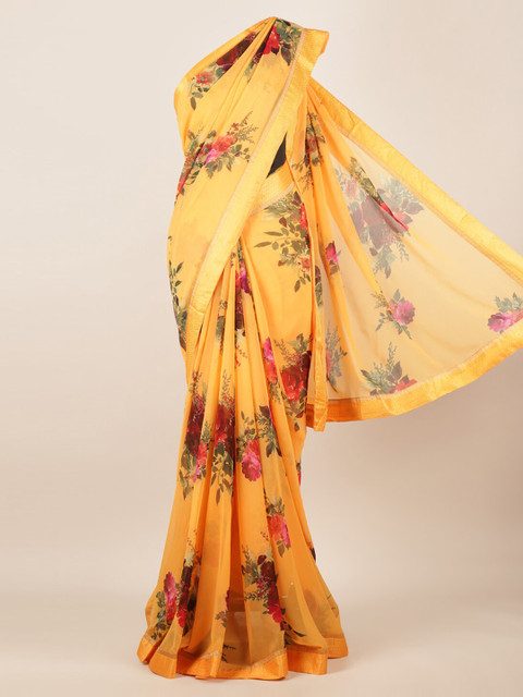 

Pothys Orange Printed Poly Chiffon Saree