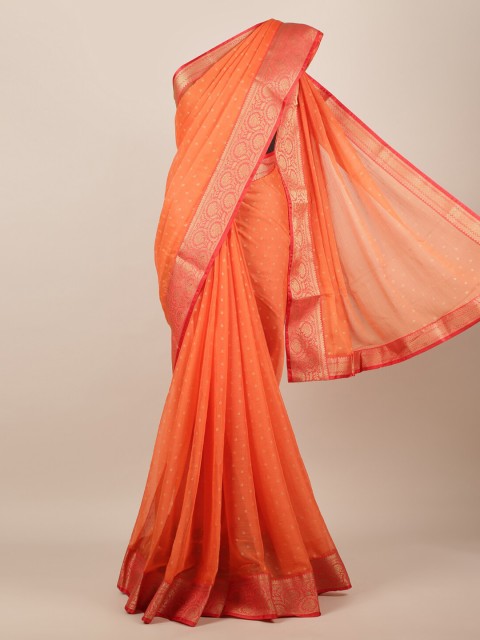 

Pothys Orange Woven Design Poly Chiffon Saree