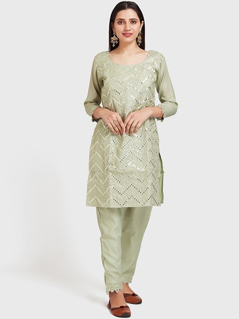 

Neerus Women Lavender Printed Kurta with Trousers, Green