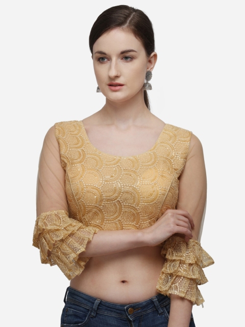 

Fab Dadu Women Beige & Gold-Coloured Embellished Padded Readymade Saree Blouse
