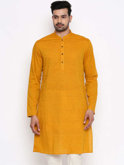 

Indus route by pantaloons Men Mustard Yellow Solid Straight Kurta