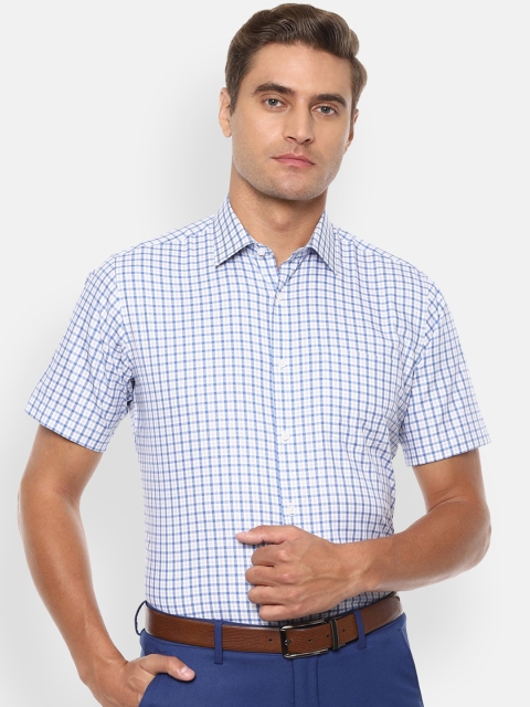 Van Heusen Men White & Blue Regular Fit Checked Casual Shirt