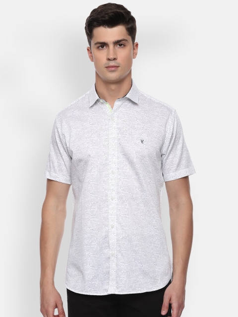 

V Dot Men White Slim Fit Printed Casual Cotton Shirt