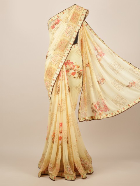 

Pothys Cream-Coloured Printed Poly Chiffon Saree