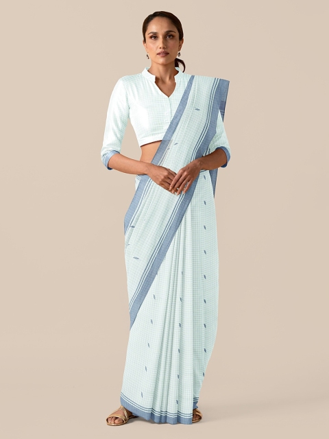 

Taneira Green Silk Cotton Checked Chanderi Saree