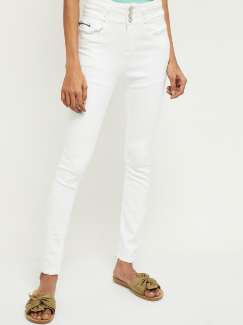 

max Women White Skinny Fit Mid-Rise Mildly Distressed Jeans