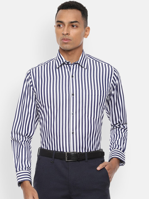 

Van Heusen Men Navy Blue & White Regular Fit Striped Cotton Formal Shirt