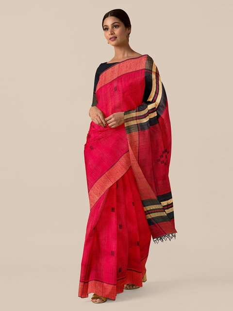 

Taneira Red Pure Silk Solid Bhagalpuri Saree