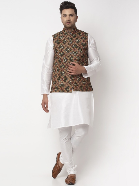 

Benstoke Men White & Brown Solid Kurta with Pyjamas & Jacket