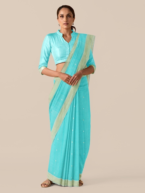 

Taneira Blue Silk Cotton Woven Design Chanderi Saree