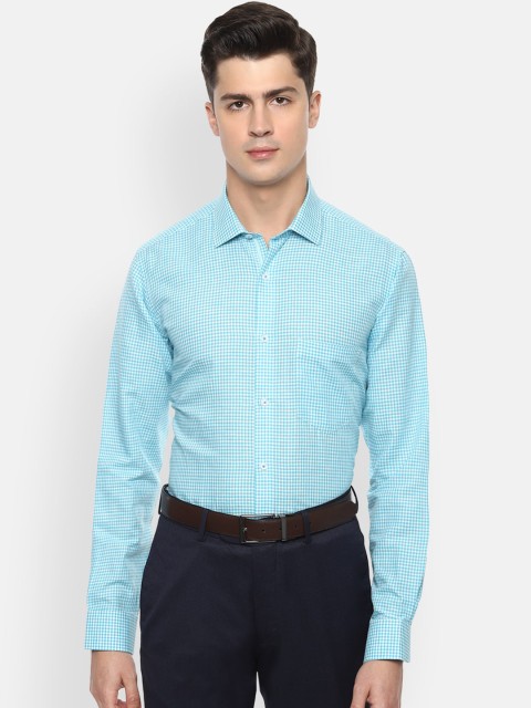 

Van Heusen Men Turquoise Blue & Off-White Regular Fit Checked Formal Shirt