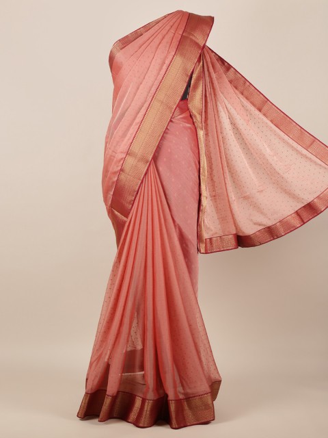 

Pothys Pink Woven Design Poly Chiffon Saree