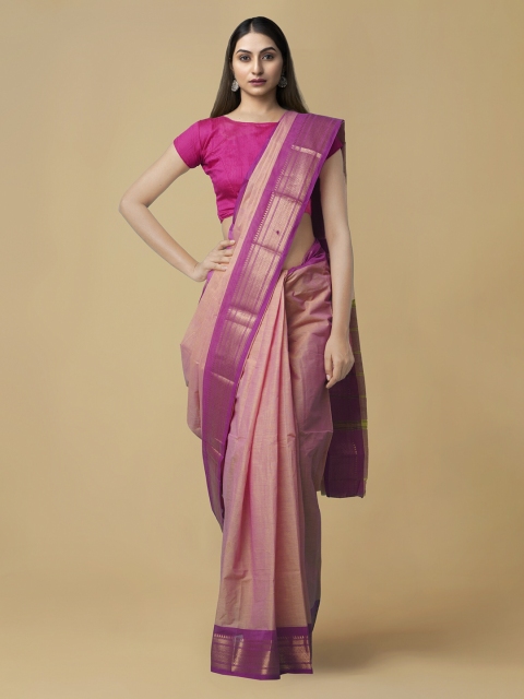 

Unnati Silks Pink Pure Cotton Woven Design Uppada Saree
