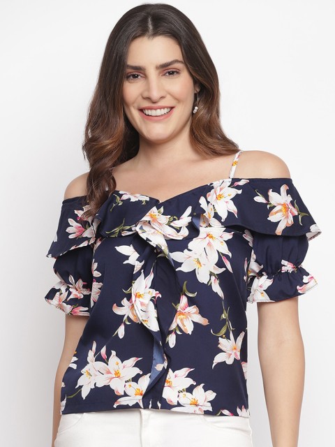 

Capybara Navy Blue Floral Printed Regular Top