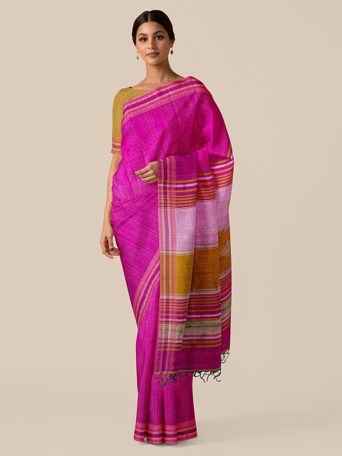 

Taneira Pink Pure Silk Solid Bhagalpuri Saree